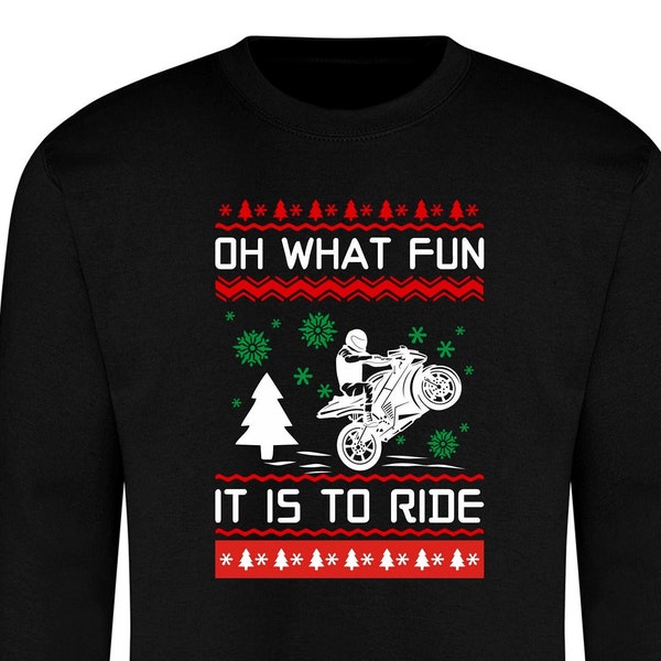 Oh, qué divertido es andar en MOTOCICLETA Sudadera con capucha navideña - Ropa inspirada en deportes de acción - Motos Motocicleta Día del saltador de Navidad