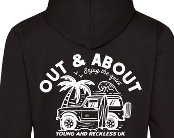 Out and About!   printed hoodie - motorsport inspired apparel - moto motocross motorsports quadbikes bikes gokarting stock car