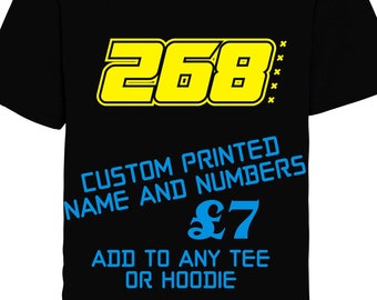 Custom printed Names and Numbers - Add this to any Garment on our site - Front or Back - Moto MX Motocross Motorsports dirtbikes racing