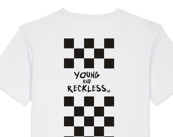 Young and Reckless Checker Front and back Printed adults kids t shirt  - motorsport inspired apparel - moto bikes quadbikes