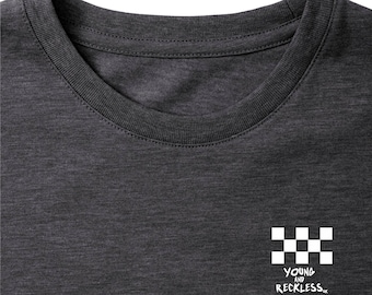 Young and Reckless Checker Front and back Black Printed  t shirt Grey Marl  motocross motorsport moto sport apparel bikes quadbikes