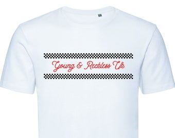 Check Pink Young & Reckless  printed t shirt - motorsport inspired apparel - moto motocross motorsports  bikes dirtbikes supercross riding