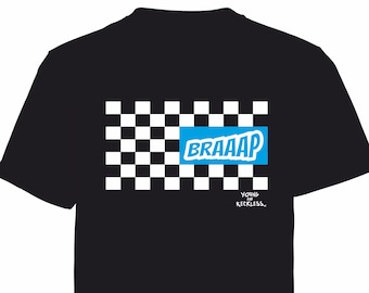 BRAAP! Checker design printed t shirt - motorsport inspired apparel - moto motocross motorsports quadbikes bikes gokarting stock car