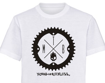 MTB wheel design printed t shirt - motorsport inspired apparel - MTB mountain bikes downhill riding outdoors trail bikes