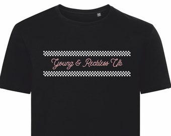 Check Pink Young & Reckless  printed t shirt - motorsport inspired apparel - moto motocross motorsports  bikes dirtbikes supercross riding