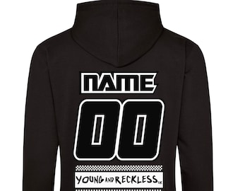 Op maat gemaakte naam en nummers op je eigen Race Hoodie - Moto MX Motocross Motorsports dirtbikes racen stock car supercross