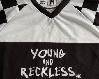 Young and Reckless uk Checker Jersey - WHITE - Long sleeve  - Back Custom Name Number printed. Motocross MTB Supercross Racing