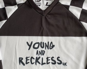 Young and Reckless uk Checker Jersey - BLACK - Long sleeve  - Back Custom Name Number printed. Motocross MTB Supercross Racing