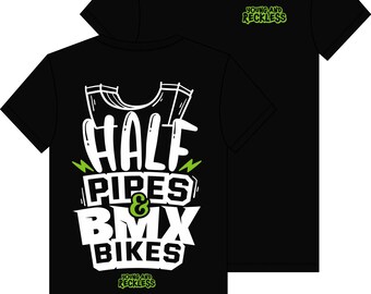 Half Pipes & BMX Bikes T-Shirt design - Young and Reckless UK - BMX rider bike racing Tees