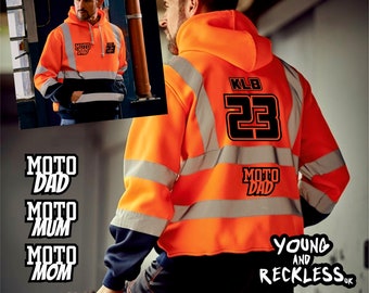 Moto Dad - Moto Mum - Moto Mom - Hi Vis Custom Printed Hoodie - Stay safe on the track!! no need to wear a boring Hi Vis!! Supercross Moto
