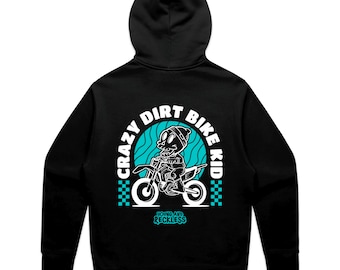 Crazy Dirt Bike Kid Hoodie design - Young and Reckless UK trail dirt bikes Moto Motocross Supercross motorcycling Racing Hoody