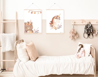 Poster | Einhorn | Bär | Set oder Einzeln | Kinderzimmer | DIN A4 | DIN A3