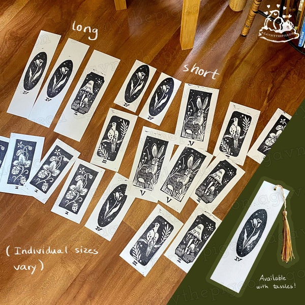 Mini Linocut Prints and Bookmarks on Recycled Scrap Paper