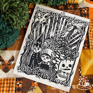 Over The Garden Wall Hand Stamped Art Print