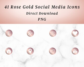 Rose Gold Social Media Icons, 41 PNG Graphics (Digital Download)