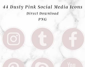 Dusty Rose Social Media Icons: 44 PNG Graphics (Instant Download)