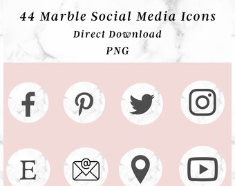 Marble Social Media Icons: 45 PNG Graphics (Instant Download)