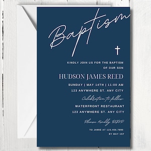 Christening Invitation, Baptism Invitation Template, Blue Baptism Invite, Printable Invitation Template, Boy Baptism Invitation, Canva