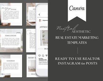 Realtor Instagram Templates: Real Estate Marketing, Canva (60 Posts)