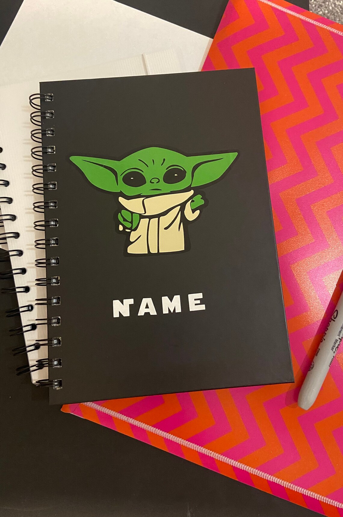 Baby Yoda inspired personalised notebook Etsy