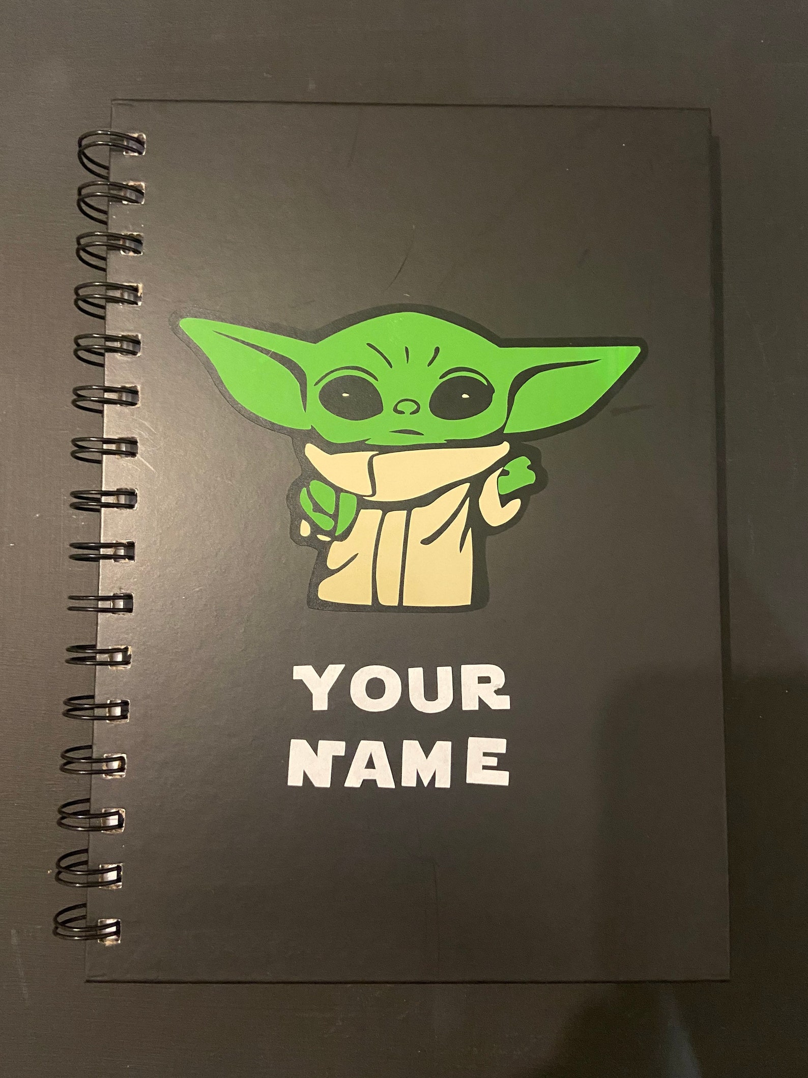 Baby Yoda inspired personalised notebook Etsy
