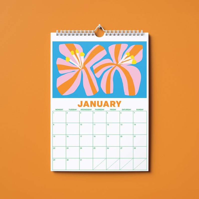 2024 Calendar 12 Month Wall Hanging Calendar A4 Calendar Abstract Floral Calendar Colourful Planner image 2