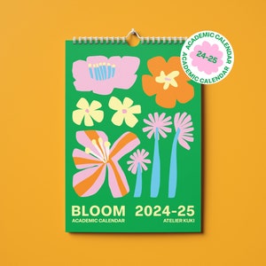 Calendario académico Bloom 2024-2025 / Calendario de pared de 12 meses / Calendario A4 / Floral abstracto / Planificador estudiantil / Calendario de inicio de septiembre
