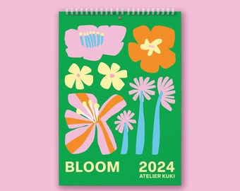 Calendrier 2024 (avec trou) | Calendrier mural 12 mois | Calendrier A4 | Calendrier floral abstrait | Agenda coloré