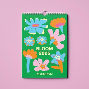Blütenkalender 2025 | 12-monatiger Wandkalender | A4 Kalender | Abstrakter Blumenkalender | Farbenfroher Planer