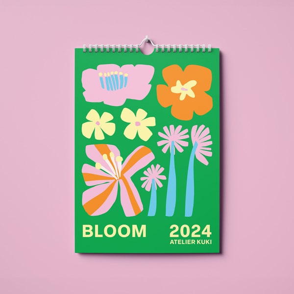 2024 Kalender | 12-monatiger Wandkalender | A4 Kalender | Abstrakter Blumenkalender | Farbenfroher Planer