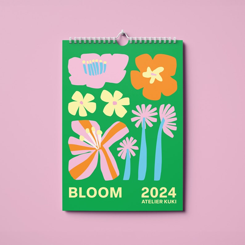 2024 Calendar 12 Month Wall Hanging Calendar A4 Calendar Abstract Floral Calendar Colourful Planner image 1