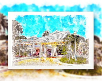 Old Key West Resort Aquarell Druck, Disney Urlaub Kunst (A4)