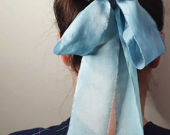 Hair ribbon bow. Organic silk. Naturally dyed. 3.5cm Wide.