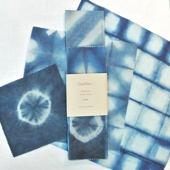 Beeswax food wraps x 3 shibori natural dye organic hemp handmade biodegradable compostable eco plastic free large medium & small triple pack