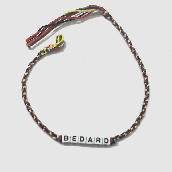 Customizable NHL Team Colors Thread Bracelet with Player Name Bead Detail
