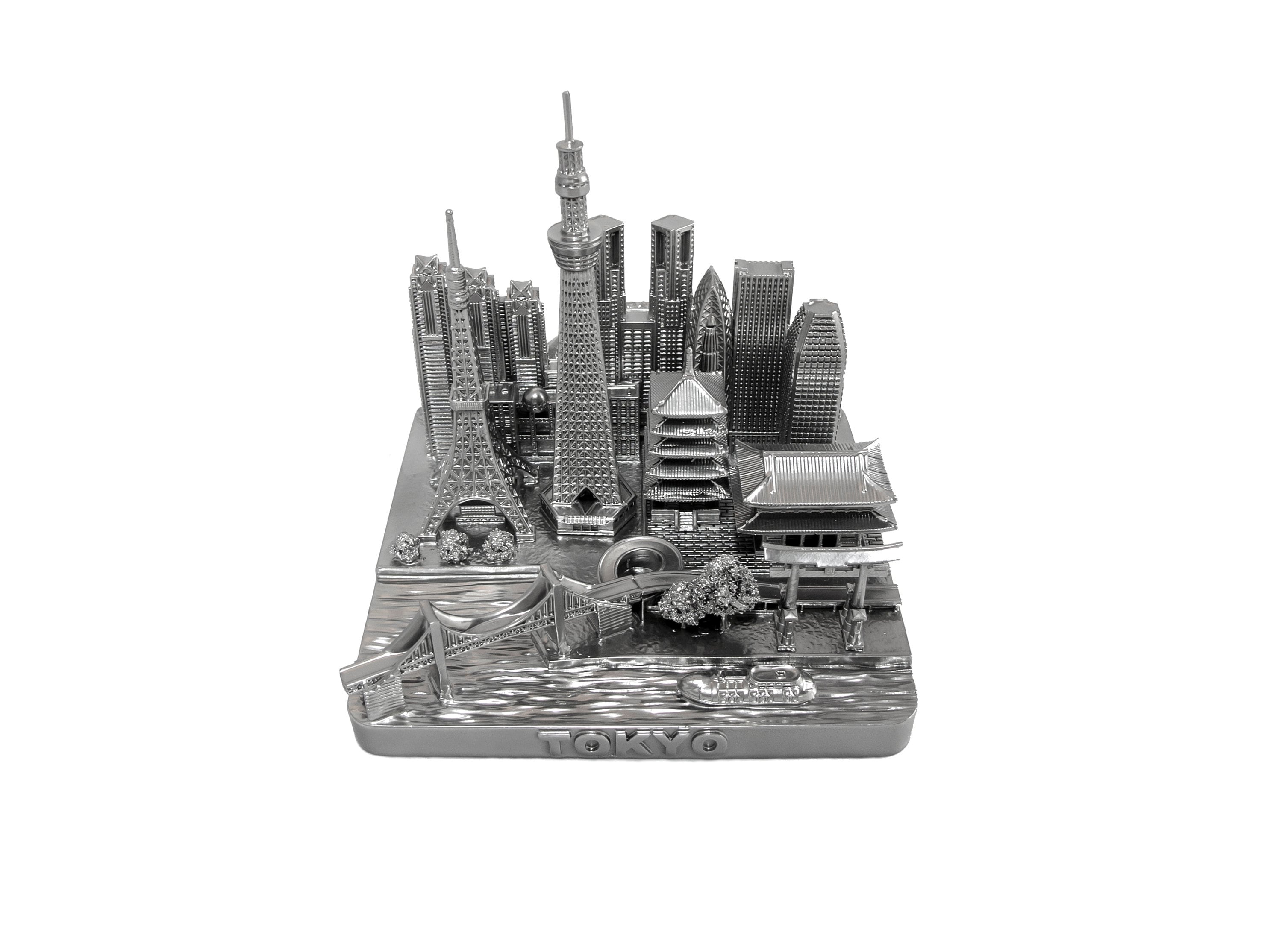 Zizo Tokyo City Skyline Landmark 3D Model Souvenir Decoration Gift For Kids Friends Family Silver 4 1/2 Inches