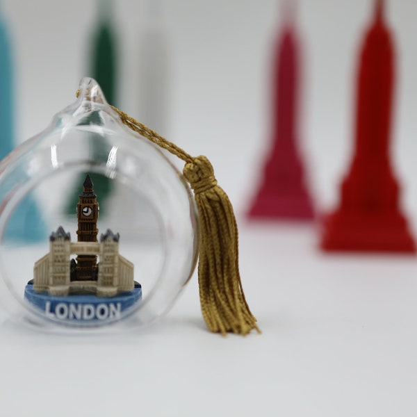 ZIZO London skyline landmark glass ornament and tabletop for holiday and home decoration 2 1/2 inches