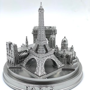 ZIZO Paris city skyline 3D model landmark replica round silver 5 1/2 inches