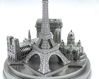 ZIZO París ciudad skyline modelo 3D hito réplica redonda plata 5 1/2 pulgadas