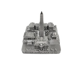 ZIZO Washington DC skyline landmark 3D model silver souvenir decoration for car and home gift for kids friends family 4 1/2 inches