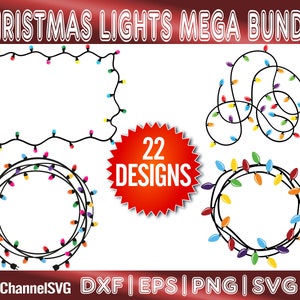 Christmas Lights SVG Bundle, Merry Christmas Light Strand Svg, Christmas Light String Svg, Lights Cord String Bulb Png, Cricut Silhouette