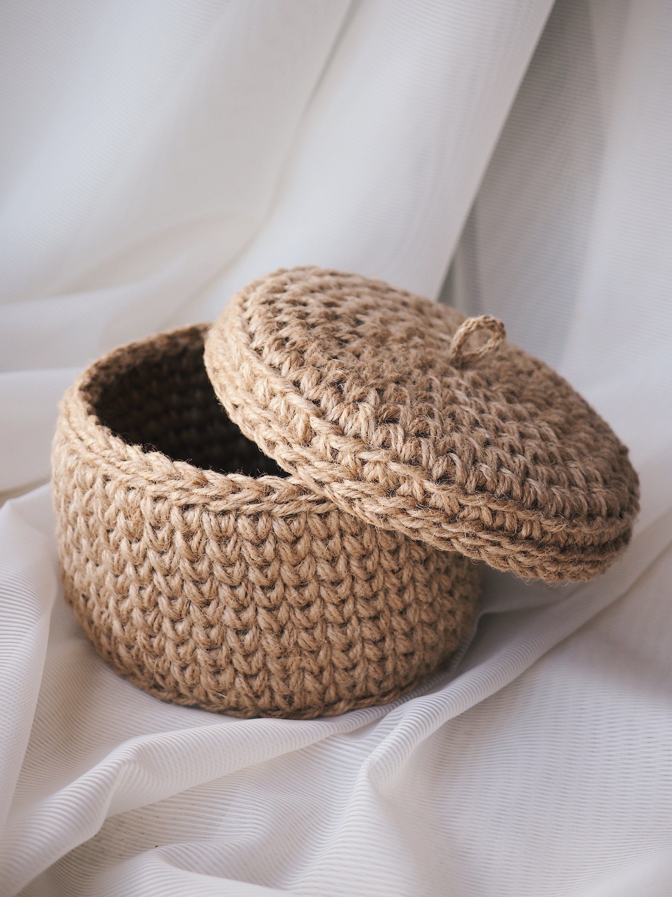 Jute Small Basket With Lid Crochet Basket Mini Basket Etsy