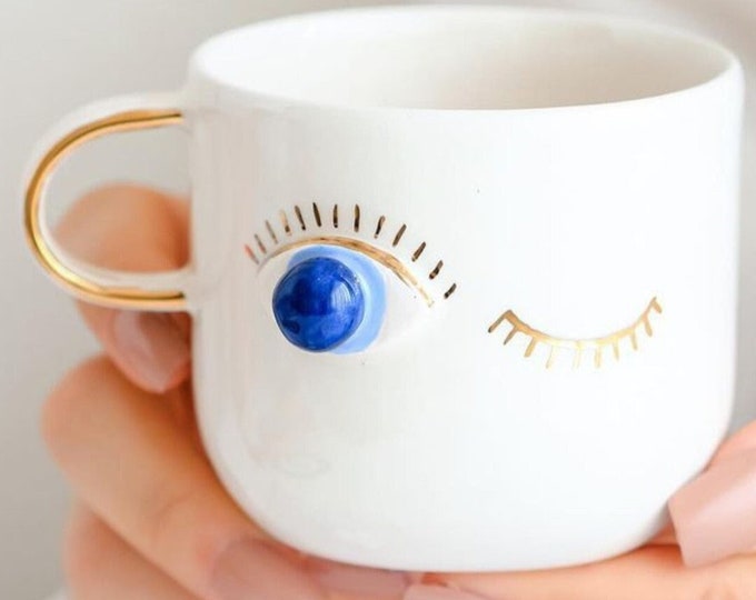 Evil Eye Mug, Evil Eye Cup, Handmade Mug, Evil Eye Coffee Mug, Gold Mug, Evil Eye Coffee Cup, eye mug, Christmas Mug, cute mug, 24k gold mug
