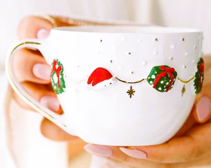 24K Gold Christmas Mug: Handmade Holiday Coffee Mug, Festive Decor, 12 oz