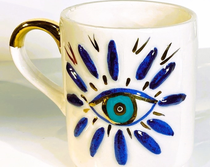 Evil Eye Mug, Evil Eye Cup, Evil Eye Coffee Mug, Gold Mug, Evil Eye Coffee Cup, Eye Mug, 24k gold mug, christmas mug, handmade mug, cute mug