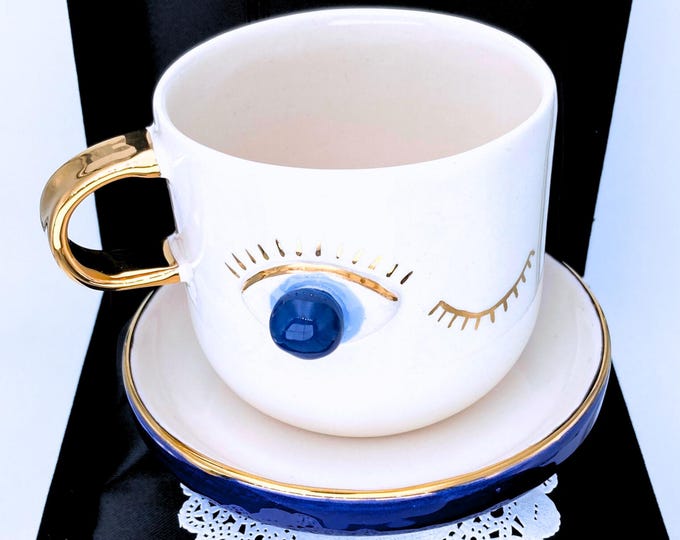 Premium Evil Eye Mug, Evil Eye Cup, Velvet Box Evil Eye Coffee Cup Gift, Gold Evil Eye Coffee Mug, luxury mug, elegant mug unique coffee mug