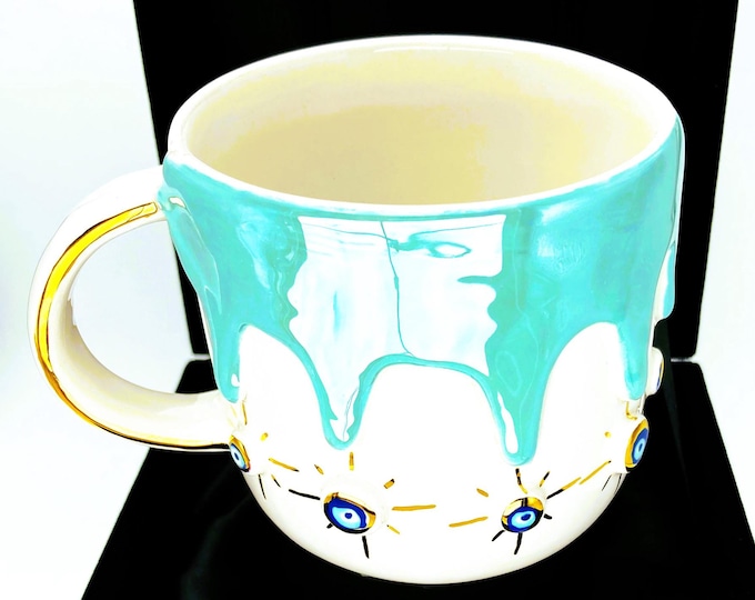 24k gold handmade evil eye mug 16 oz, cappuccino tasse, evil eye cup, evil eye coffee mug, nazar tasse, cappuccino cup, cappuccino mug, mug