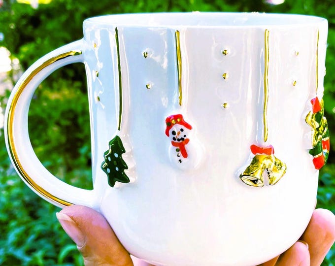 Christmas mug gold christmas mug christmas mugs mug christmas handmade mug, 16 fl oz, 45JCH1