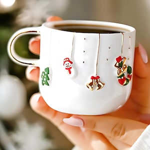 Luxury Gold Christmas Mug 10 oz with Saucer | Holiday Coffee Cup Gift, Fancy Gold Coffee Mug, Unique Christmas Gift Mug for Stocking Stuffer
