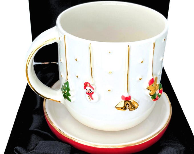 Handmade Christmas Mug with 24K Gold: Festive Holiday Coffee Cup